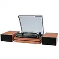seasonlife Record Player for Vinyl with External Speakers, Belt-Drive Turntable Dual Stereo Speakers Vintage LP Support 3 Speed Wireless AUX Headphone Input Auto Stop Music Lover Walnut Red