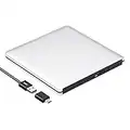 ROOFULL External CD/DVD Drive for Mac, USB 3.0 & USB-C Ultra-Slim Aluminum Portable CD DVD ROM +/-RW Disc Player Burner Reader Writer for Apple MacBook Pro/Air, iMac, Windows 11/10 Laptop PC, Silver