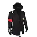 Shuanghao Disfraz Jacket Trajes Chaqueta Negra Estilo Punk Retro Insignia Prenda (+Regalo Sombrero)Ropa de Michael Jacks** Billie Jean Ninos Adulto Costumes Halloween Navidad Cosplay Michael Jacks180