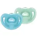 NUK Sensitive Pacifiers, 0-6 Months, 100% Silicone for Delicate Skin, BPA Free, Blue & Green, Pack of 2