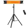 Eillion Electric Outdoor Patio Heater Outside Infrared Space Heater Indoor Portable Wall Mount Heater with Tripod Stand 1500W 24H Timer Remote Control for Garage Porch (Silver)