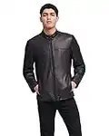 DKNY Men's Modern Lamb Leather Racer Jacket, Black, X-Large