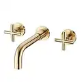 Grifo mezclador para lavabo TRUSTMI en oro cepillado, para montaje en pared, 2 manijas, grifo de baño de latón