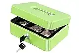 KYODOLED Medium Cash Box with Money Tray,Small Safe Lock Box with Key,Cash Drawer,7.87"x 6.30"x 3.54" Limegreen Medium