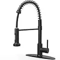 Black Kitchen Faucet for Kitchen Sink, Kitchen Sink Faucet with Pull Down Sprayer Spring, AIKKIL Stainless Steel Kitchen Faucets 360 Swivel with Deck Plate, Hot and Cold Mixer, Dual Water Outlet Mode