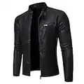 Vagbalena Hommes de Collier de Stand en Cuir Veste Moto Casual Mince Léger Zipper Moto Veste Moto Léger Faux Veste en Cuir (Noir,M)