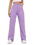 WDIRARA Women's High Waist Wide Leg Jeans Casual Long Cow Print Denim Pants Lilac Purple L