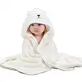 AUULA Baby Hooded Towel, Baby Bath Towels with Hood,Unique Animal Design Ultra Soft Absorbent and Non-Balling Cotton Baby Bath Towel, for Baby Boy and Girl(White)