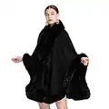 CFS_ALLOY Cape en Fausse Fourrure Manteau de Laine Manches Longue Automne Hiver pour Femme, Manteau d'hiver,Noir