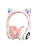 VuyKoo Bluetooth Casque Audio Enfants avec HD Microphone/Lumières LED, Ecouteurs Enfants du Volume Limité 85dB, Son Stéréo Casque Audio Enfants pour Smartphone,iPad,Tablet,Kindle,Ecole (Rose)