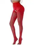 Freebily Leggings Ajouré Femme Collant Ouvert Entrejambe Fesses Pantalon Moulant Sexy Creux Lingerie Coquine Bodystoking Nuit Pants Taille Haute Rouge Taille Unique