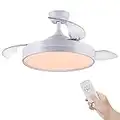 Newday Ventilateur Plafond avec Lumière et Télécommande, 107cm Ventilateur de Plafond Rétractable Blanc,Plafonnier avec Ventilateur Silencieux, Ventilateur avec Lampe LED Dimmable Pour Chambre