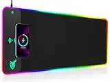 GIM RGB Gaming Mauspad 10W Qi Mousepad LED 800x300x4mm 10 Beleuchtungsmodi mit 10W Schnellladung Qi Kabelloses Laden für I-Phone 13/13 Pro Handy, Kopfhörer, Wasserdicht, rutschfest