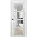 Sliding French Pocket Door 36 x 80 inches with Clear Glass 12 Lites | Felicia 3355 Matte White | Kit Trims Rail Hardware | Solid Wood Interior Bedroom Sturdy Doors