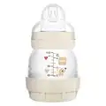 MAM Easy Start Self Sterilising Anti-Colic Bottle (1 x 130 ml), Baby Bottle with Slow Flow MAM Teat Size 0, Newborn Essentials, Cream (Designs May Vary)