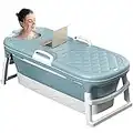 Dripex Portable Bathtub Adult, Folding Bathtub 138X62X52cm Large Thicken Free Standing Soaking Barrel, Foldable Massage Sweat Steam Bath Tub with Lid, Bathroom Warm Spa Sauna for Adults Children, Blue