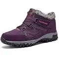 BaiMoJia Botas de Senderismo Nieve Mujer Cálidas Invierno Piel Forro Zapatillas de Senderismo Hombre Zapatos Trekking Morado 36 EU (Etiqueta 36)