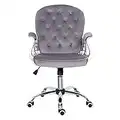 Grey Office Chair,Velvet Desk Chair with Armrest Ergonomic Computer Chair with Rocking Function Mid Back Executive Chair Comfy Padded Swivel Chair