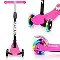 Tubiaz Monopattino per Bambini, scooter a tre ruote con ruote illuminate a LED, scooter per bambini regolabile in altezza, max 50 kg, per scooter per bambini da 3-14 anni, Rosa