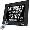 Newest Version Dementia Clock Digital Clock with 12 Alarms, Day Clock, Alzheimers Clock with Remote Control, Memory Loss Clock with Extra Large Display as Gift for Friends or Parents (8"- Black)