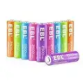 EBL AA Rechargeable Battery 2500mAh Ni-MH Double A Pre-Charged Rechargeable Batteries (10 Pack, 5 Colors in a Box)