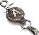 Brown Leather Alphabet Keychain, Single Letter with Easy Clasp Key - by Marino Ave - A - onesize