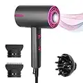 Hair Dryer with 1 Diffuser 2 Concentrator, Professional Hairdryer Low Noise Powerful AC Motor Quick Drying Ionic Blow Dryer for Curly Hair with 2 Speed 3 Heat Settings for Women Men Hairstyles, Travel