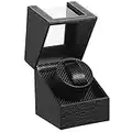 LINGFANSTORE Watch Winder Remontoir Montre Automatique Boîte Cuir Vitrine Acrylique Rotation Silencieux Cadeau pour 1 Montre