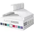 Plastic Clothes Hangers (20, 40, 60, 100 Packs) Heavy Duty Durable Coat and Clothes Hangers | Vibrant Color Hangers | Lightweight Space Saving Laundry Hangers (100 Pack - White)