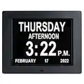 VALL Digital Calendar Day Clock, Alarm Clocks for Bedrooms Non-Abbreviated 8'' Large Font Display, Seniors/Alzheimers/Memory Loss/Dementia, 12 Options with 8 Tags, Auto-Dimming, Wall/Desk Clock Black