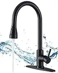 Matte Black Kitchen Faucet with Pull Down Sprayer, ARRISEA Brass Lead- Free Kitchen Sink Faucet, Single Level Stainless Steel Pull Out Faucet for Kitchen Sink with 10-inch Deck Plate