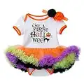 LNL Costume d'Halloween pour bébé fille - Mon premier crâne - Tenues de citrouille - Barboteuse tutu jupe - Couvre-jambes - Bandeau - Lot de 4, multicolore, 12-24 mois