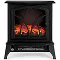 NETTA Electric Fireplace Stove Heater 2000W with Fire Flame Effect, 2 Heat Settings, Adjustable Thermostat, Freestanding Portable Electric Log Wood Burner Effect - Black