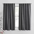 PONY DANCE Gray Blackout Curtains - Window Curtain Treatments Thermal Insulated Light Blocking Drapes Back Tab/Rod Pocket Short Curtain Panels for Bedroom & Kitchen, 42 W x 45 L, Grey, 1 Pair