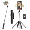 SRIKEKL 40” Selfie Stick Tripod Quadrapod Stand, Dual Onboard Lights Phone Holder, Wireless Bluetooth Remote, Extendable, Aluminium alloy, 3 Light Modes,Compatible with All iPhone & Android Devices