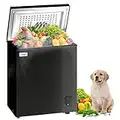 Chest Freezer WANAI 3.5 Cubic Deep Freezer with Top Open Door and Removable Storage Basket, 7 Gears Temperature Control, Energy Saving, Ideal for Office Dorm or Apartment (Black)