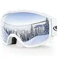 Findway Masque de Ski, Lunette de Ski pour Homme Femme Adulte, Masqué Ski OTG pour Ski et Snowboard Anti-buée, Anti-UV Argent Photochromique Lentille Sphérique