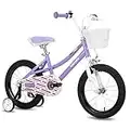 CYCMOTO Nancy 16" Kids Bike with Basket, Hand Brake & Training Wheels for 4 5 6 Years Girls, Toddler Bicycle Purple