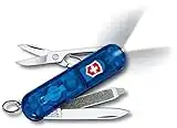 Victorinox Signature Lite Swiss Army Pocket Knife, Small, Multi Tool, 7 Functions, LED, Pen, Blue Transparent