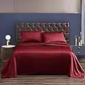 baceight Satin Sheets Queen Size Sheets Set Extra Soft Deep Pockets Breathable Cooling Silk Sheets Queen Set Wrinkle Free Easy Fit 4 Pieces Queen Size Sheets Red (Red, Queen)
