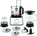 Kenwood Multipro Compact Food Processor, 1.2L Bowl, 1.2L Thermo-resist Glass Blender, Dough Hook, Whisk, Reversible Slicing and Grating Discs, Spice Mill, 800 W, FDM302SS, Silver