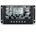 EIEVEY PWM Regolatore di Carica Pannello Solare 12V/24V, Intelligente Controller del Carica Batteria Solare con Display LCD e Doppia Porta USB per AGM, gel, Flooded, batteria al litio(20A)