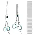 Dog Grooming Scissors with Safety Round Tips, Heavy Duty Titanium Pet Grooming Trimmer Kit, Professional Thinning Shears, Straight Scissors with Comb for Dogs and Cats (Set of 3)