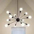 Matte Black Sputnik Chandelier 12 Lights Adjustable Modern Chandeliers for Dining Room Ceiling Lighting Fixtures for Kitchen Island Hallway Bedroom