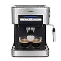 Wëasy KFX32 Maquina de Café Espresso Programable, 850 W, 15 Tazas, Depósito de 1.6 litros, Presión Bomba 20 Bares, Brazo Doble Salida, Vaporizador, Superficie Calientatazas, Acero Inoxidable, Plata