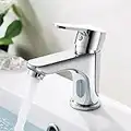 GRIFEMA-PROTO G11003 Single Lever Bathroom Sink Tap Chrome-Plated Brass Basin Faucet With Back Waste Pluge Hot and Cold Water Countertop Basin Mixer Washroom Faucet with 40CM Flexible G3/8 Inch Hoses