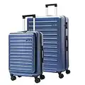 TydeCkare 2 Piece 20/28" Luggage Sets, Only 20 Inch with Front Laptop Pocket, Lightweight ABS+PC Suitcase Hardshell Carry Ons with TSA Lock & Spinner Silent Wheels, Convenient for Trips, Ice Blue