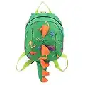 Dinosauro Zaino per Bambini Sacchetto per Bmbini Cartone Animato Zaino Pranzo al Sacco Borsa da Viaggio con Quinzaglio di Sicurezza Guinzaglio per 2 3 4 5 Bambini in età Prescolare Ragazze(Green)