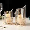 MrMrKura Metal Wire Candle Holder Set of 2, Glass Pillar Candle Holders Gold Decorative Tea Light Candleholders for Home Decor Table Decorations Centerpiece (Spiral)