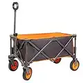 PORTAL Collapsible Folding Utility Wagon Quad Compact Outdoor Garden Camping Cart Support up to 225 lbs, Regular, Grey